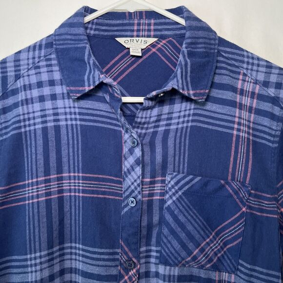 Orvis Button Up Flannel Shirt Mens Size Small Blue Pink Plaid Long Sleeve EUC - Picture 2 of 12